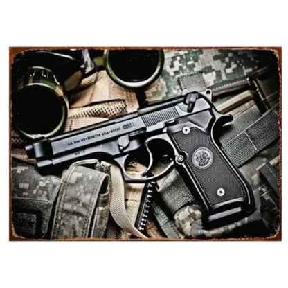 Pistol Metal Signs Military Flair Bar & Club