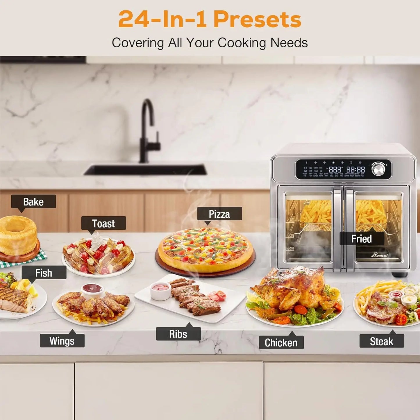 26QT French Door Kitchen Appliance  24 Cooking Functions Digital Controls
