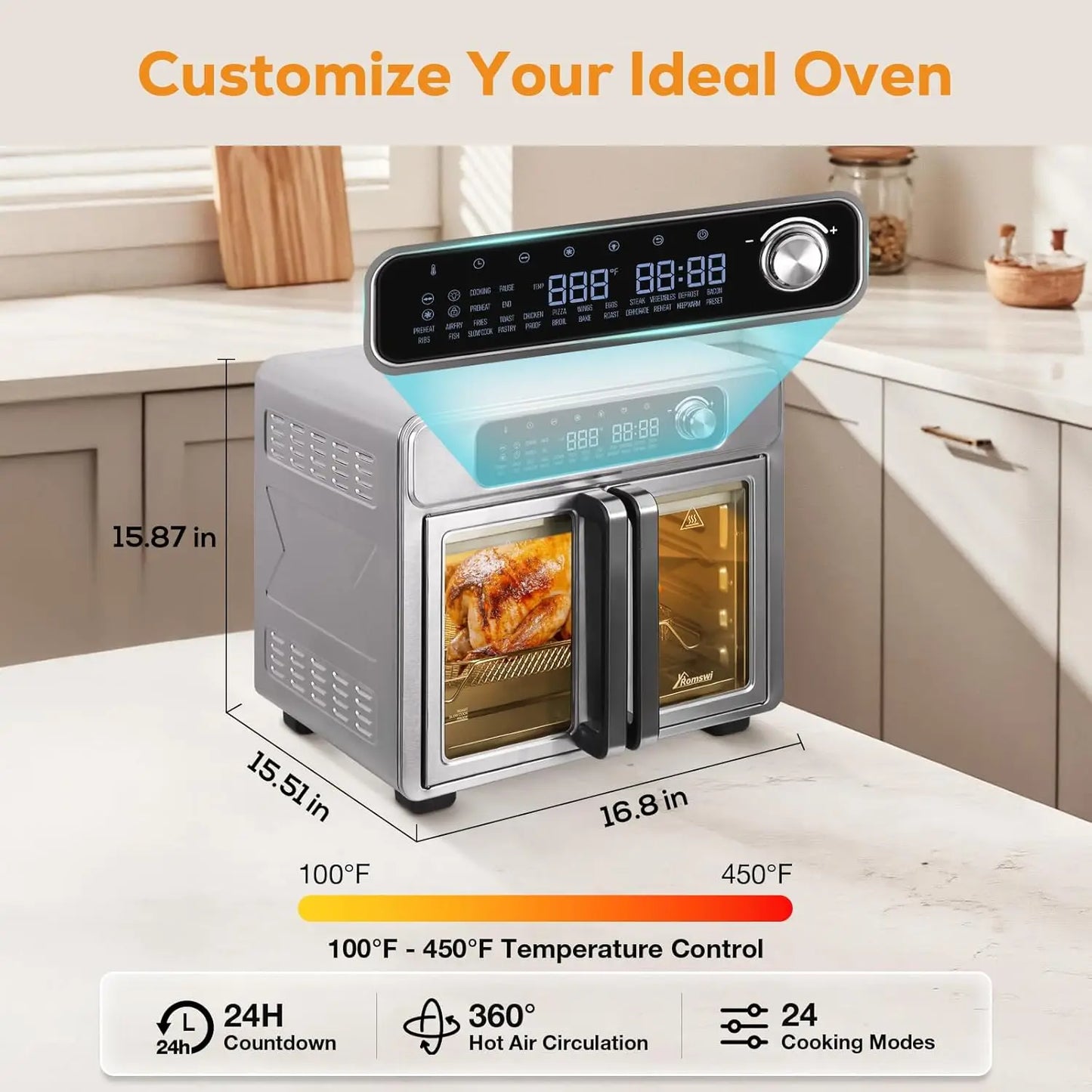 26QT French Door Kitchen Appliance  24 Cooking Functions Digital Controls