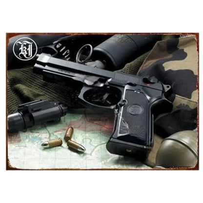 Pistol Metal Signs Military Flair Bar & Club