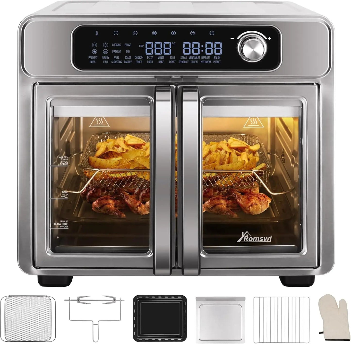 26QT French Door Kitchen Appliance  24 Cooking Functions Digital Controls