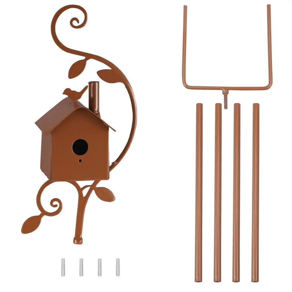 Rustic Metal Birdhouse Art on Stake