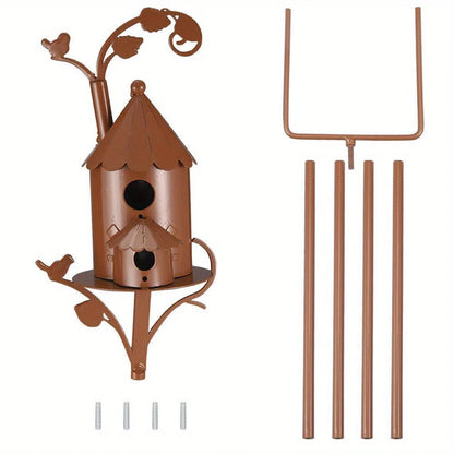 Rustic Metal Birdhouse Art on Stake