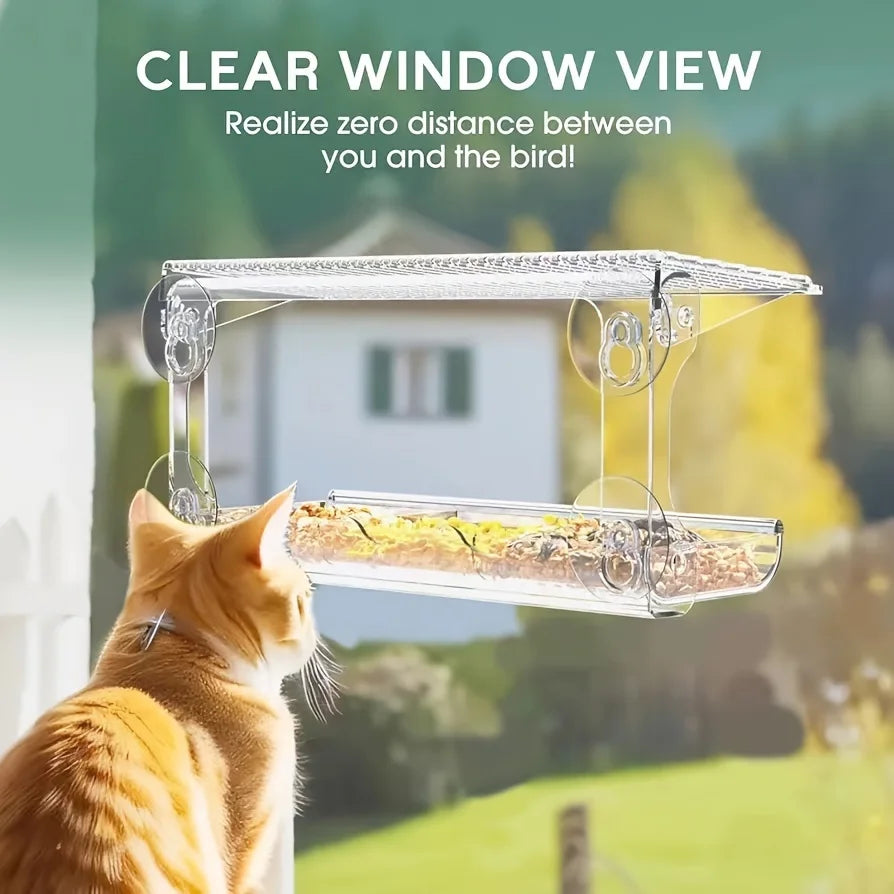 Indestructible Large Window Bird Feeder With Removable Seed & Water Tray